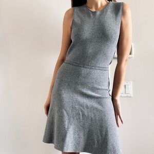 Theory | Grey "Marl" flared sleeveless elastic glossed knit mini dress | Size M